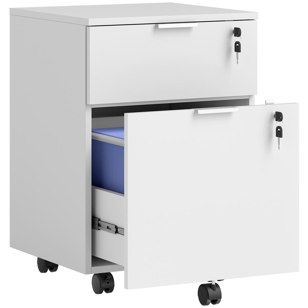 Office Pedestal, 2 Drawers, 2 Hanging File Bars, Lockable, 2 Keys, 42 x 40 x 60 cm