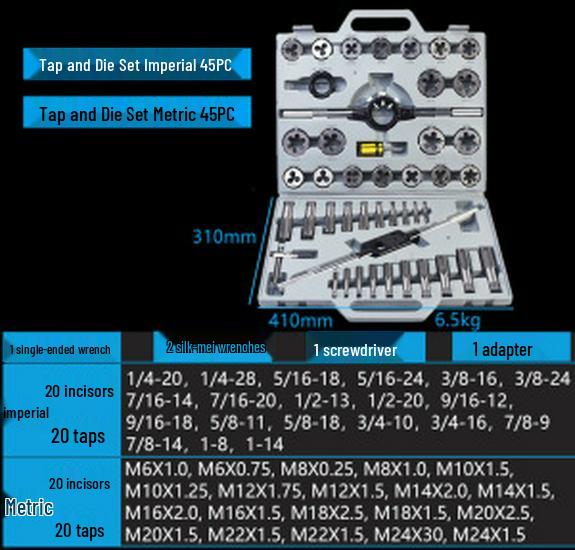 Zinklegierung Gewindebohrer- und Schneideisen-Schlüssel Kombinationsset