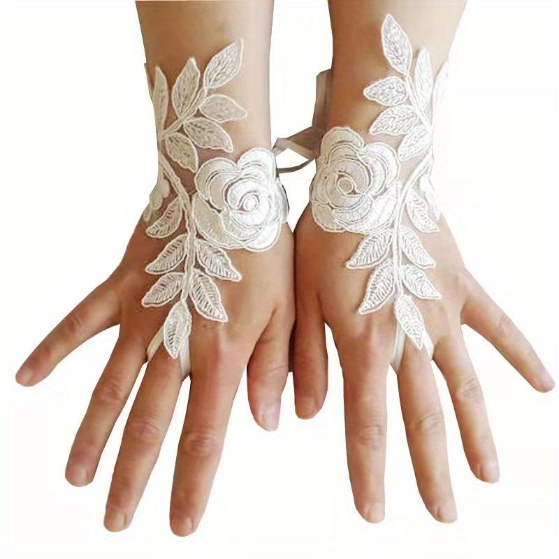 Luvas de Renda para Noiva Feitas à Mão Sem Ponta dos Dedos Para Festa de Casamento com Tema Ocidental, Luvas Sem Manga Femininas