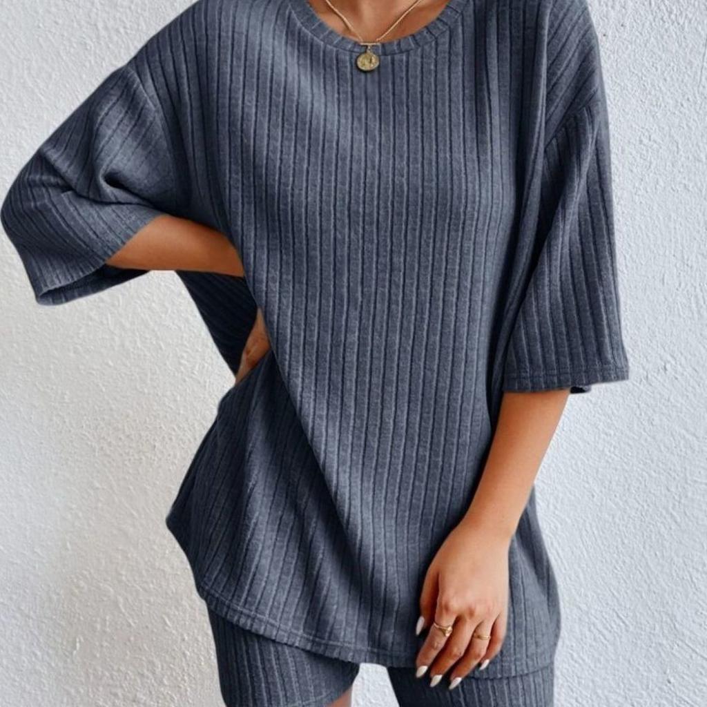 Fashion Casual Solid Color Spring And Autumn Knitted Loose Women's Thin Shorts New Two-piece Suit