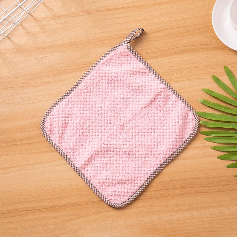 Coral Fleece Hanging Teak Edge Cleaning Cloth Coral Fleece Hand Towel Kitchen Absorbent Dish Cloth Scouring Pad