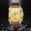 OLEVS 9925 Luxury Waterproof Luminous Chronograph Sports Mens Wristwatch Square Leather Strap Quartz Watch for Men Reloj Hombre