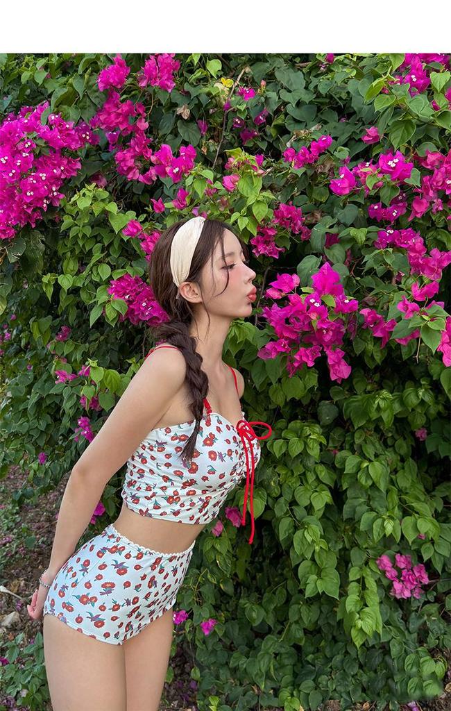 Women's Floral Bandeau High-Waist Bikini - 2026 Pure Desire Style, Slimming, Tummy Concealing, Sexy Hot Spring.