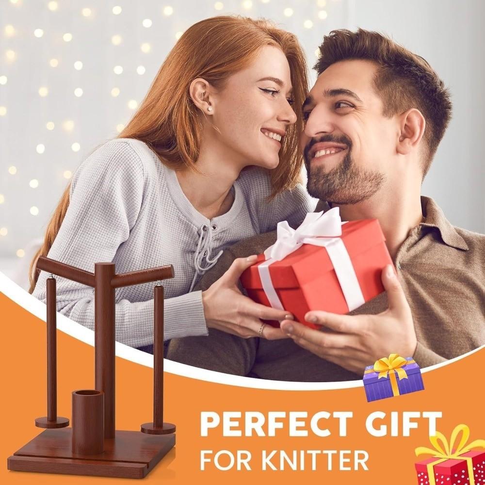 Spinning Knitting Tools Wooden Yarn Holder Magnetic Thread Spool with Phone Holder Wool Ball Winder with 2 Axles