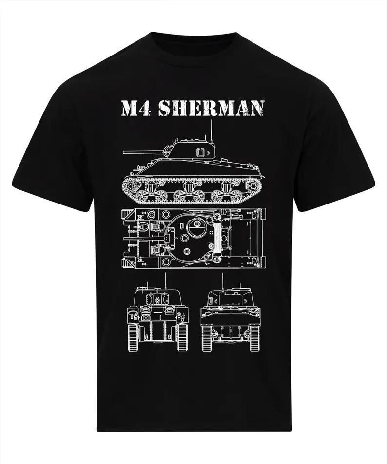 M4 SherUnisex Tank Technical Drawings M4A4 World War II US Army Pure Cotton Tshirt Comfortable Breathable HighQuality 2026 Summer S