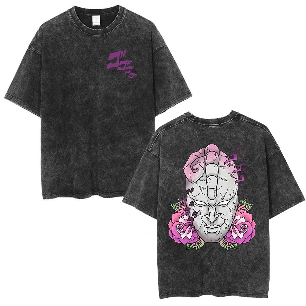 Anime Jojo Bizarre Adventure STEEL BALL RUN Jonathan Joestar Vintage Washed Shirt Men's Clothing Fashion Short Sleeves T-shirts