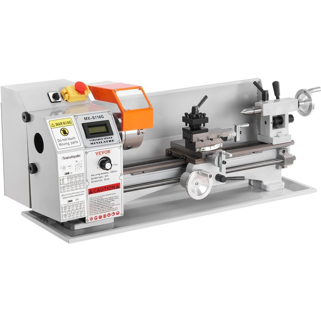 Mini Metal Lathe Machine, 7'' x 16'', 800W Precision Benchtop Power Metal Lathe, 150-2500 RPM Continuously Variable Speed, with 3.9'' 3-jaw Metal