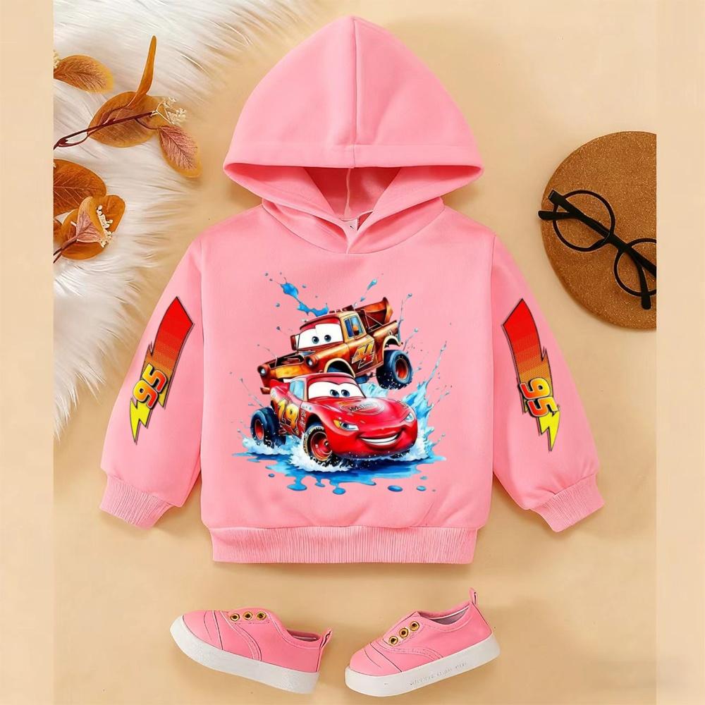 Soft Children Hoodie, Cartoon Racing Cars Splash Water Print Pullover Sweatshirt, Autumn Winter Casual Sport Long Sleeve Top For Kids Daily Wear