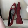 Luxury Crystal Flower Decoration Muels Shoes Women Sexy Pointed Toe Square Low Heel Women Pumps Red Suede Elegant Cozy Flat Shoe