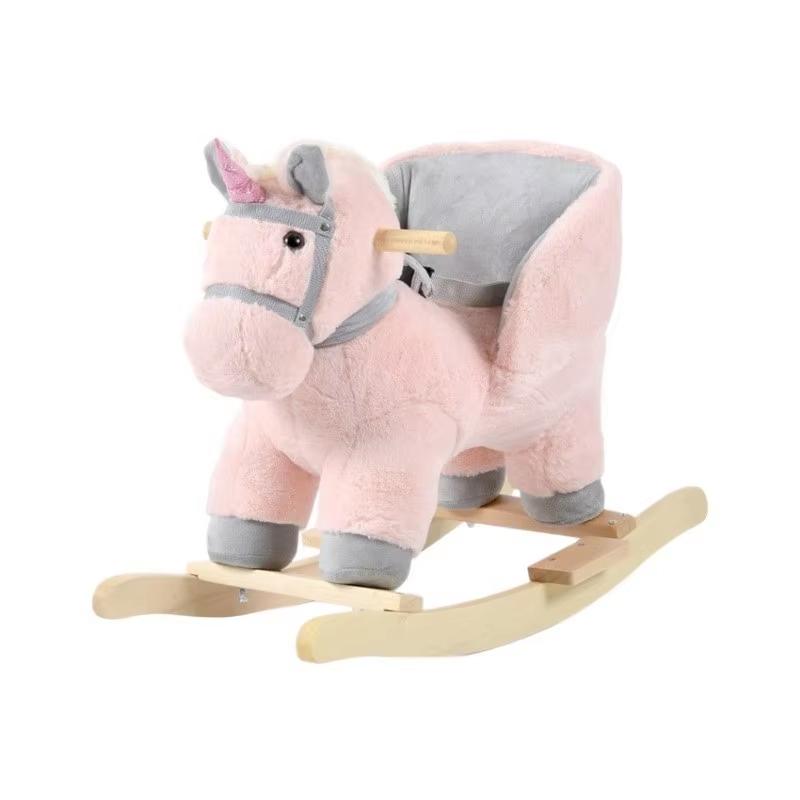

Baby Rocking Horse Unicorn Rocker Rocking Horse With Seat Wooden Ride On Plaything Stuffed Plush Animal With Music Christmas Present