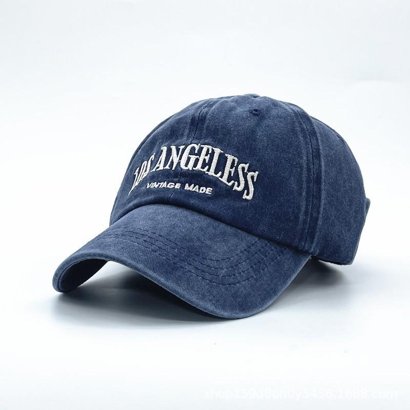 Embroidered washed baseball cap, old sunscreen visor, men s and women s travel cap, polyester-cotton adjustable cap тёмно-синий