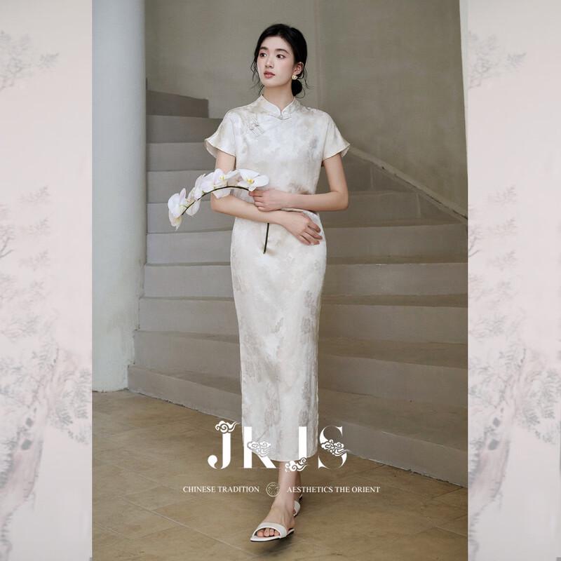 JK&JS Elegantes Jacquard-Cheongsam-Kleid im Neuen Chinesischen Stil mit Schlitz