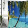 Ocean Coconut Tree Shower Curtain, Bathroom Decorative Shower Curtain, Waterproof Shower Curtain with Hooks