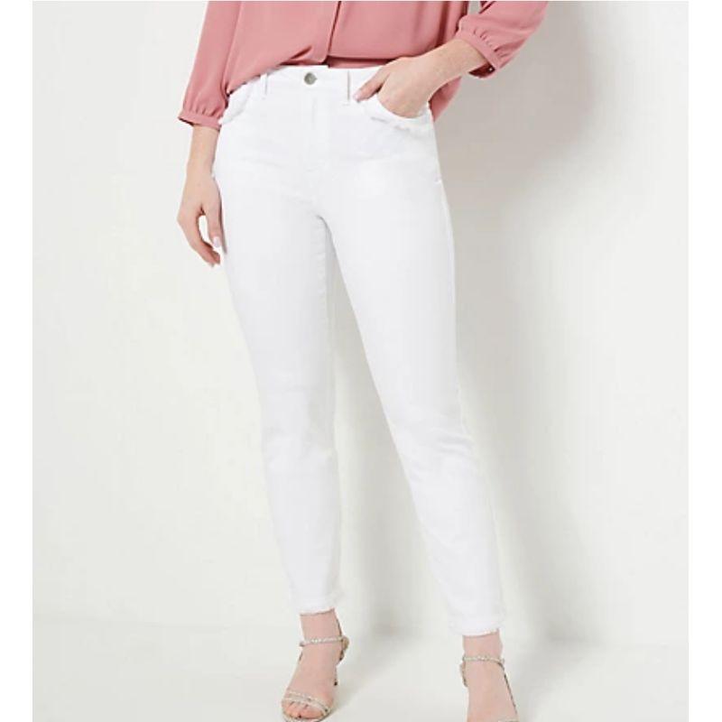 

Pocket Foot Fringed Burr Pencil Pants Elastic Cotton Denim Washed Light Color Pants New Arrival Plus Size Chubby Girl Pants White 26W