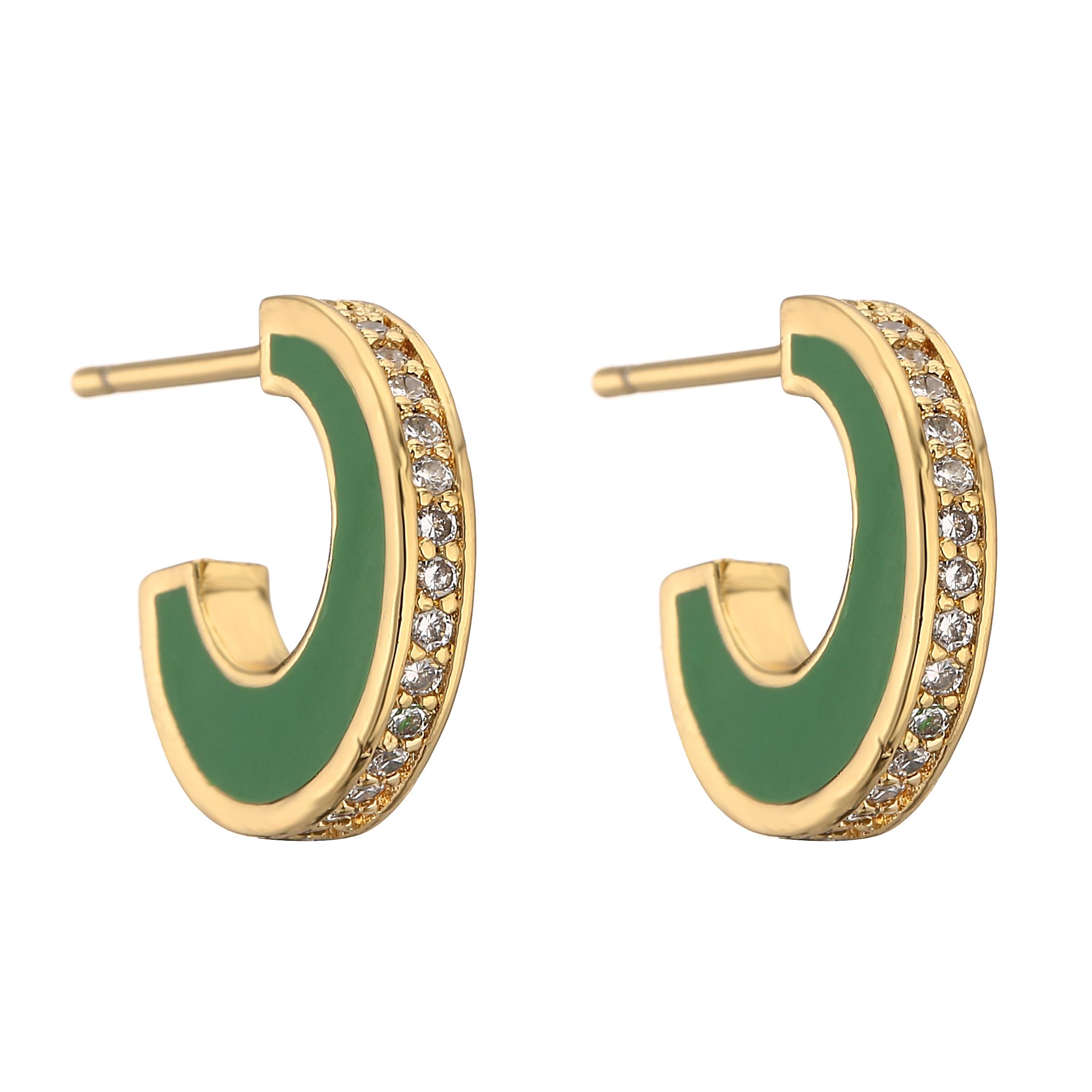 

HECHENG, Color Enamel Women Earrings 2023 Trend Multicolor Small Circle Ear Rings Simple and Fresh Hoops Zircon Gifts зелёный