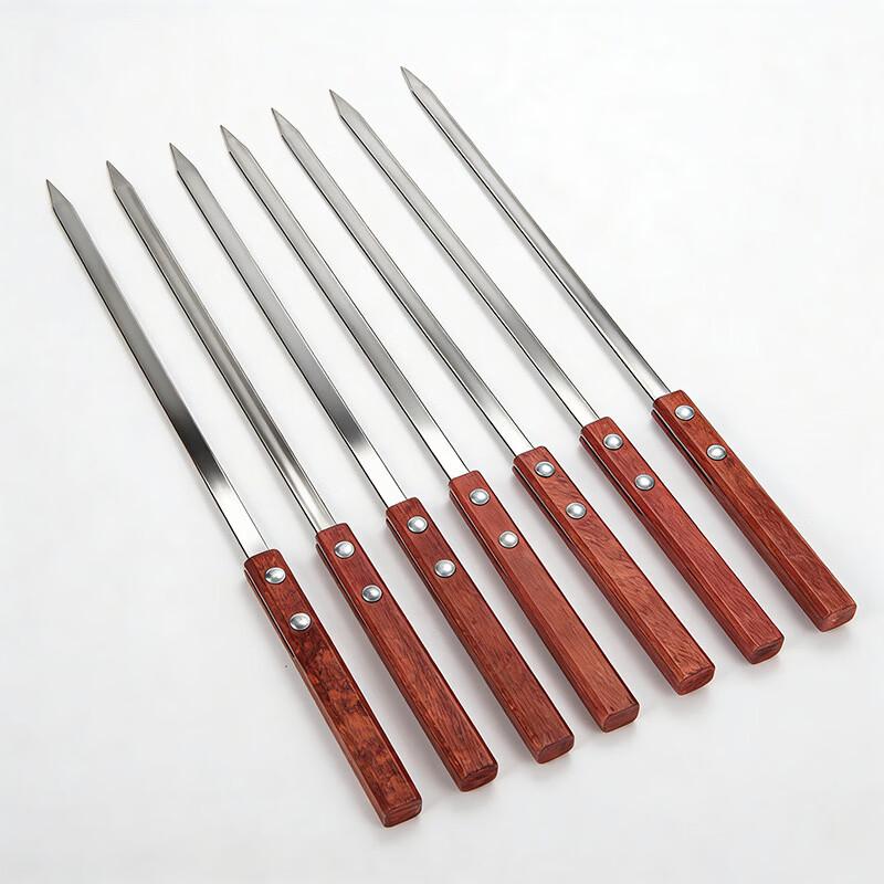 SMVP Stainless Steel Flat BBQ Skewers with Wooden Handle (Set of 2)