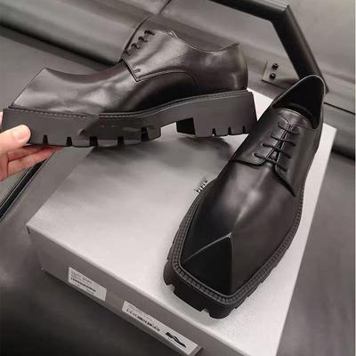 Moda Moda Retro Bico Quadrado Homem Preto Sola Grossa Sapatos de Plataforma Mulher Cadarço Derby Couro Mocassins Sapatos Creepers Tamanho Grande