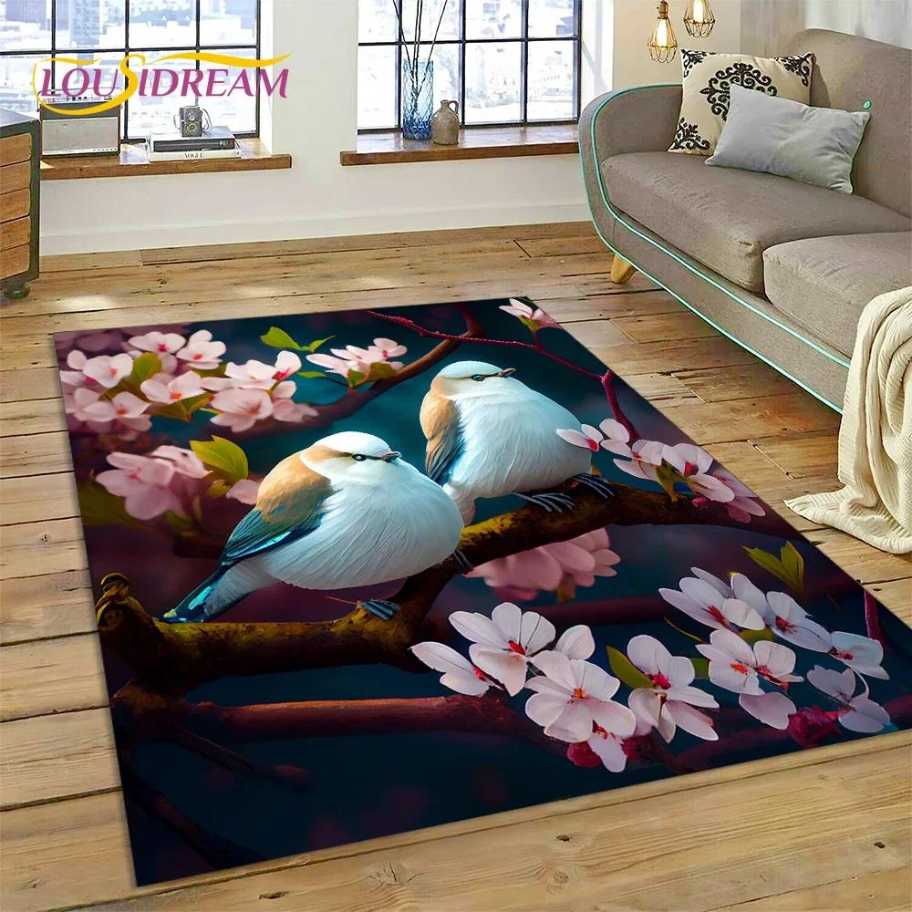 Niedlicher Teppich mit Traumvögeln, Papagei, Pfau, Cartoon-Motiv, für Schlafzimmer, Wohnzimmer, Zuhause, Sofa-Dekoration, Kinderspiel, große Deko-Bodenmatte
