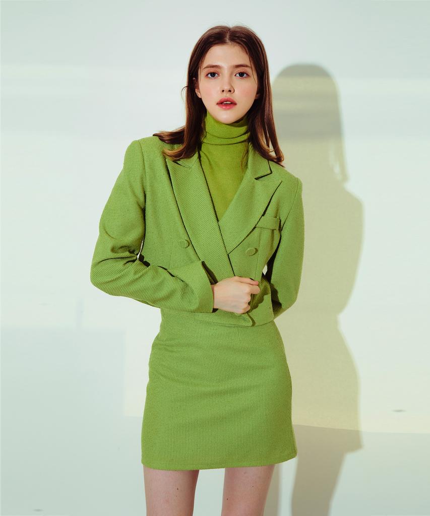 Etosome Double Tweed Set-Up Skirt (Light Green)