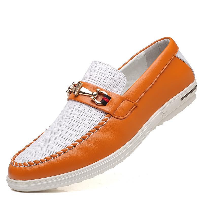 

Bawang Red Ant 2025 Летние новые туфли Doudou Белые туфли Мужские трендовые британские дышащие повседневные кожаные туфли Мужские 44 жёлтый