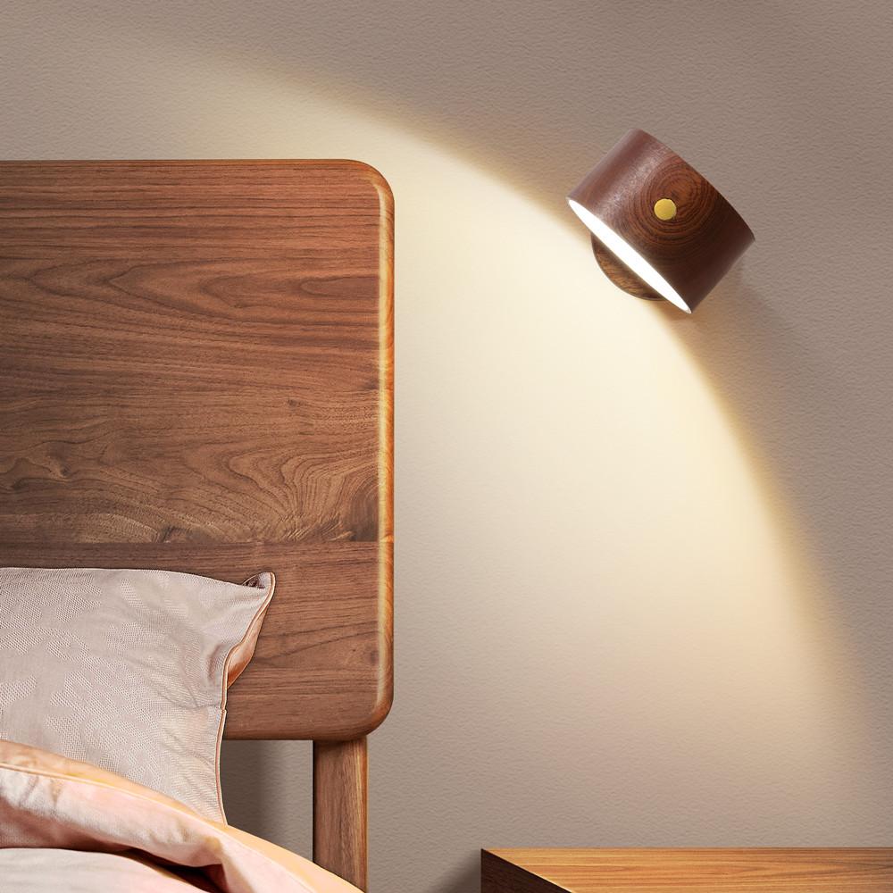 Dřevěná vnitřní nástěnná lampa s dotykovým stmíváním O 360° otočná LED noční světlo Dobíjecí nástěnná lampa do chodby