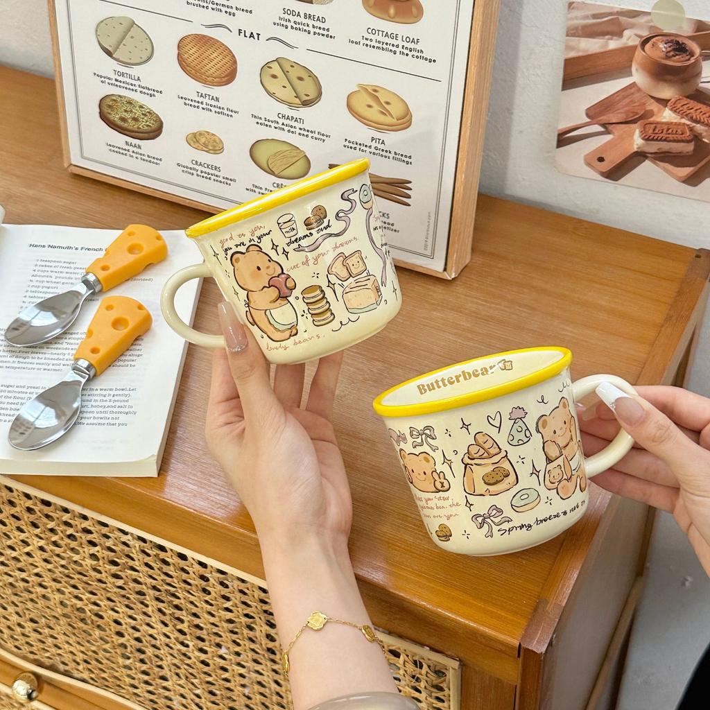 Spring Butter Bear Bread Cute Hand Painted Wind Cream Breakfast Coffee Ceramic Mug Giving People Water Cup