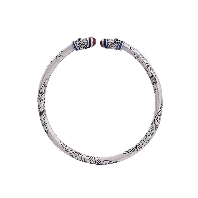 New Tang grass pattern couple bracelet silver-plated roll grass pattern enamel painted gold solid bracelet New Chinese Qixi Festival gift