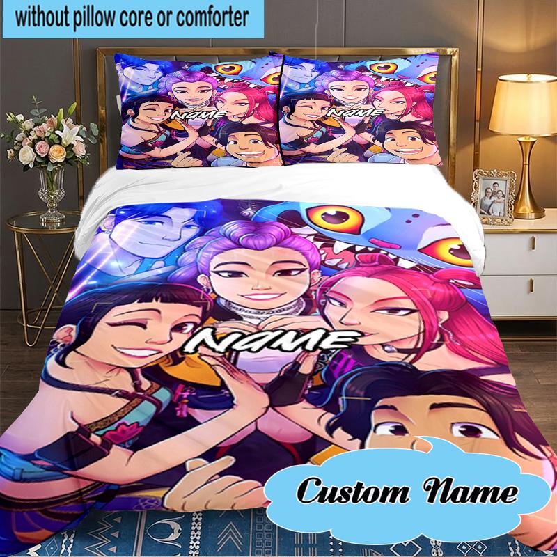 Custom Name 3PCS Fantasy Friends KPop Bedding Set Including 1pc Duvet Cover And 2pcs Pillowcases for Bedroom, Dormitory Gift Home Decor