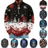 Men's Retro Corduroy Christmas Print Long Sleeve Zip Neck Pullover with Pocket Casual Top