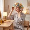 Custom Logo African Print Satin Bonnet Adjustable Double Layer Hair Bonnet Curly Hair Reversible Silky Sleep Cap Night Wrap