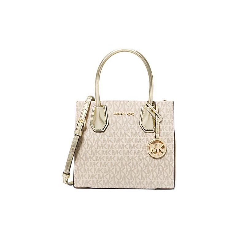 

Michael Kors MK Mercer Signature Logo Metal Accordion Coated Canvas Medium Shoulder Crossbody Bag Women bags Vanilla 35H3GM9M2B-PLGLDMULTI Basic Set (Bag+Dust Bag)
