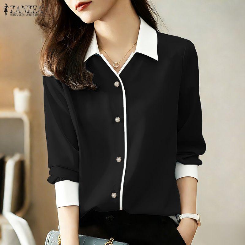 ZANZEA Women Casual Turn Down Collar Long Sleeve Blouse