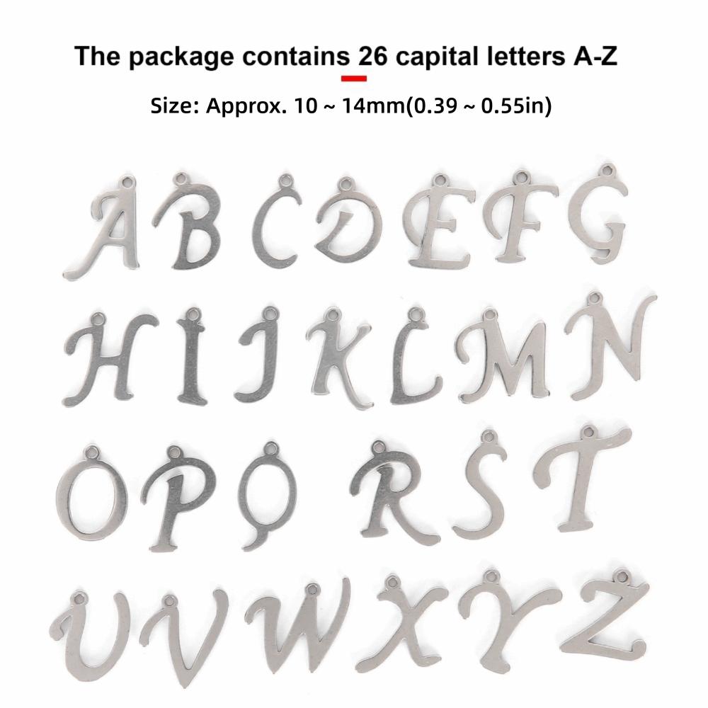 26pcs Silver DIY Letter Pendant Stainless Steel Metal Pendants Alphabet Charms Jewelry Making