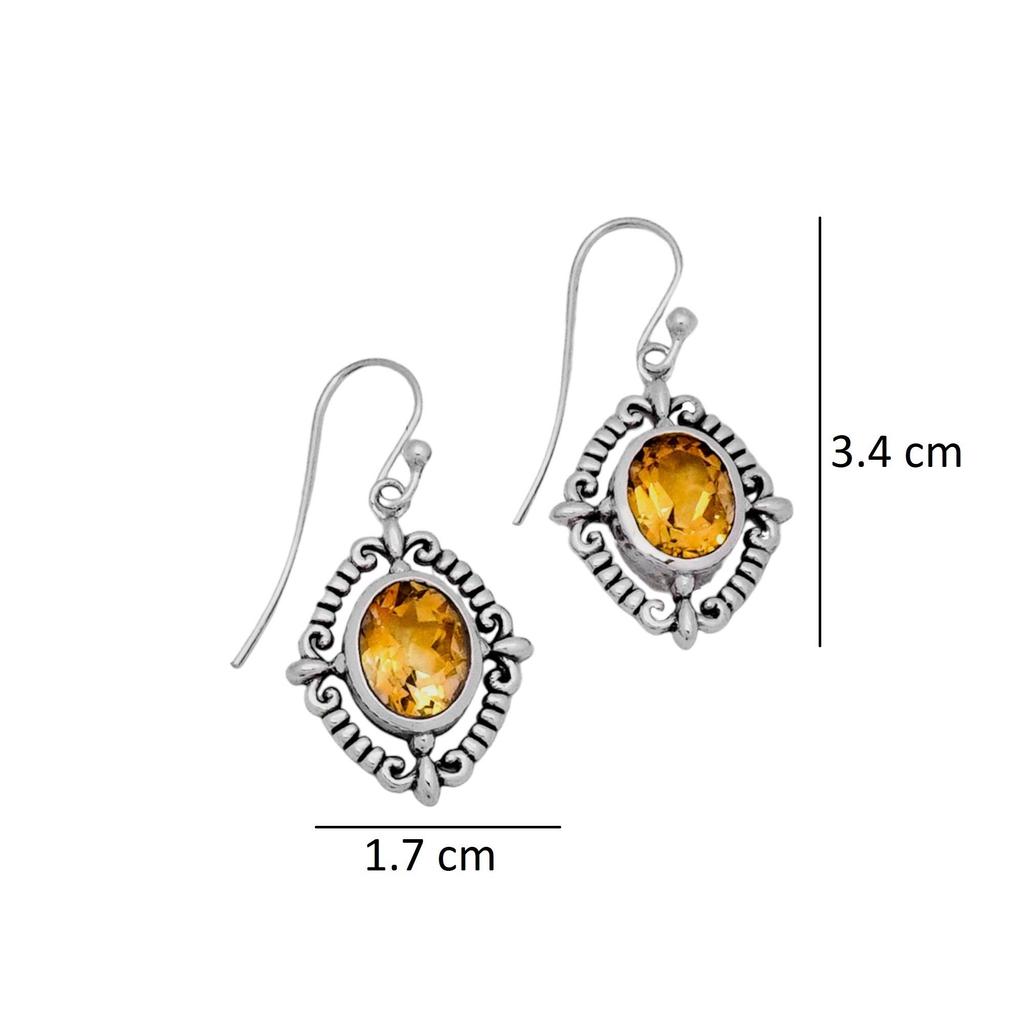 Handmade 925 Sterling Silver Citrine Drop Earrings – Natural Yellow Gemstone Ornate Vintage Dangle Jewelry for Women