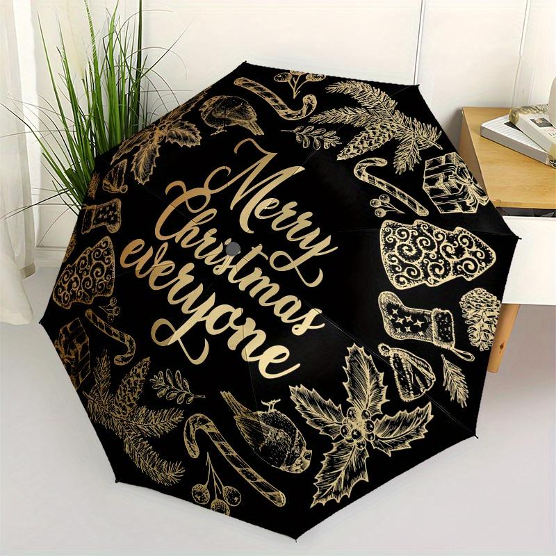 

Merry ChristmasGold Foil Umbrella, Portable 3-Fold Compact Umbrella,Christmas Gift ES415