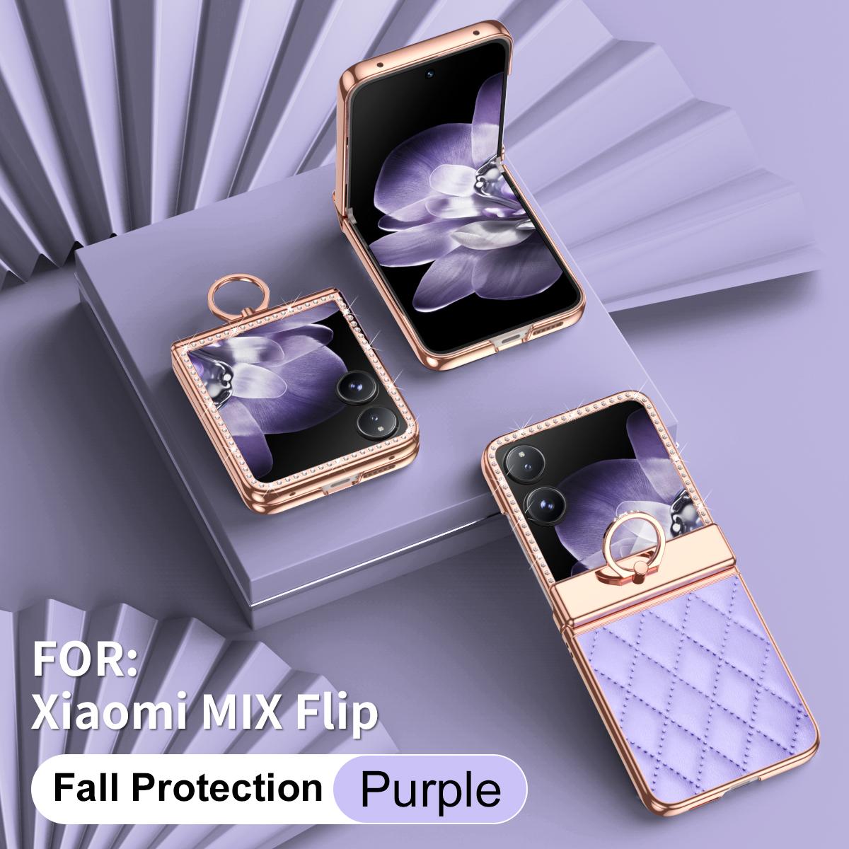 

Luxury Fashion Diamonds Leather Plating Ring Holder Phone Case For Mi Xiaomi Mix Flip and Mix Flip 2 Hinge Full Protection Cover Xiaomi Mix Flip фиолетовый