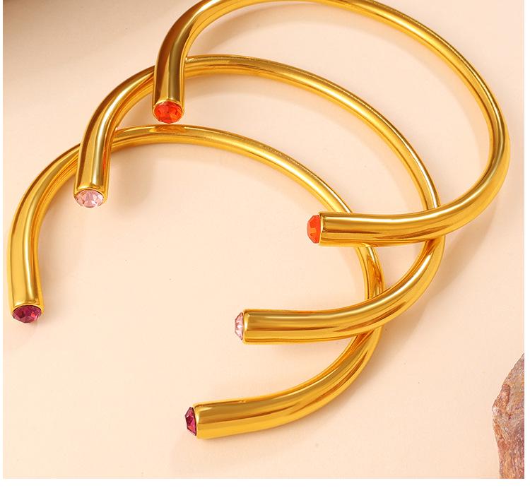 Cross-Border Gold Luxury Rhinestone Stainless Steel Open Bangle Bracelet