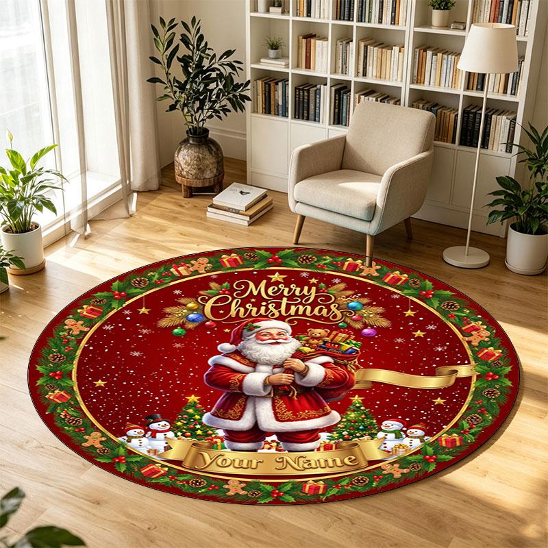 Natale (14) Tappeto Circolare in Velluto di Cristallo Personalizzabile con Nome e Testo Tappeto Morbido Rotondo per Pavimento per Decorazione Soggiorno Camera da Letto