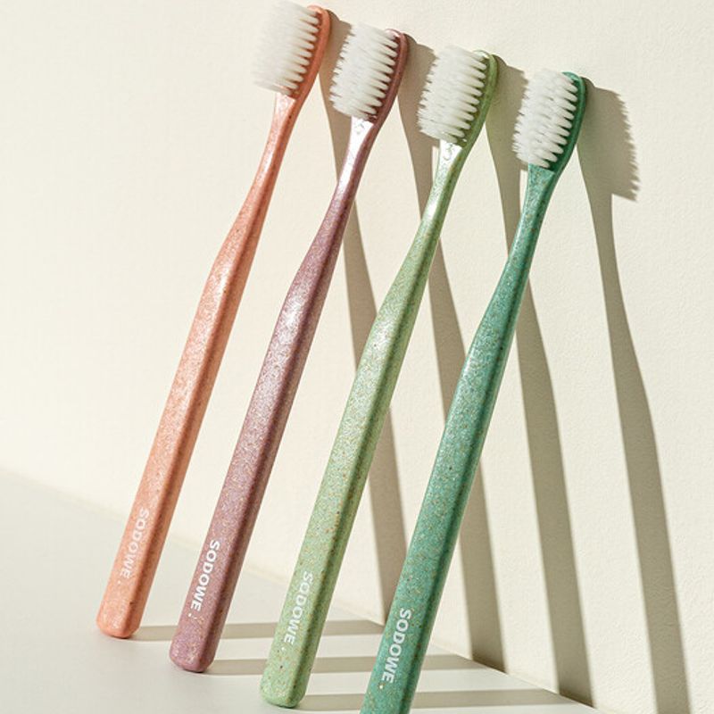 Soduwi Wood Chip Double-Sided Fine Bristle Toothbrush x 4 (Mixed) woodchip toothbrush x 4ea(mix)