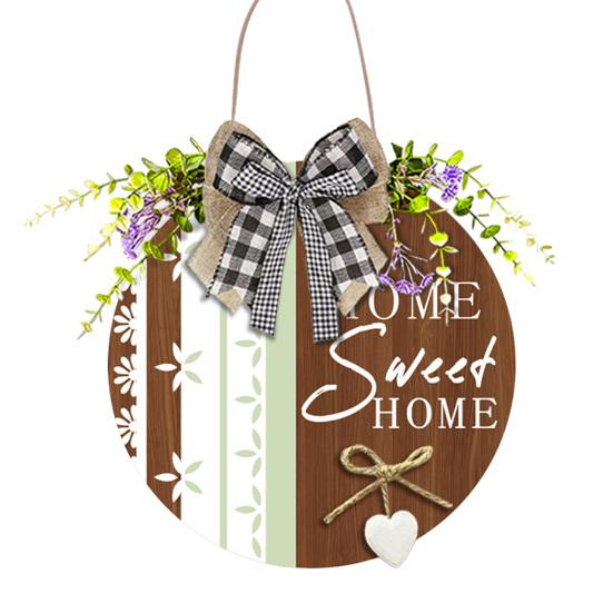 Welcome Wreath, Wood with Hemp Rope Hanger, Fabric Bow Decor Rustic Round Sign, for Doors Walls Entryway