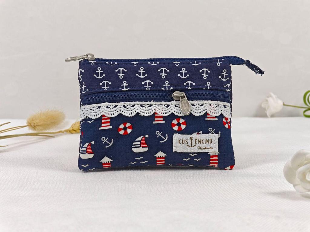 Handmade Countryside Fabric Double Zipper Coin Purse & Key Holder for Women
