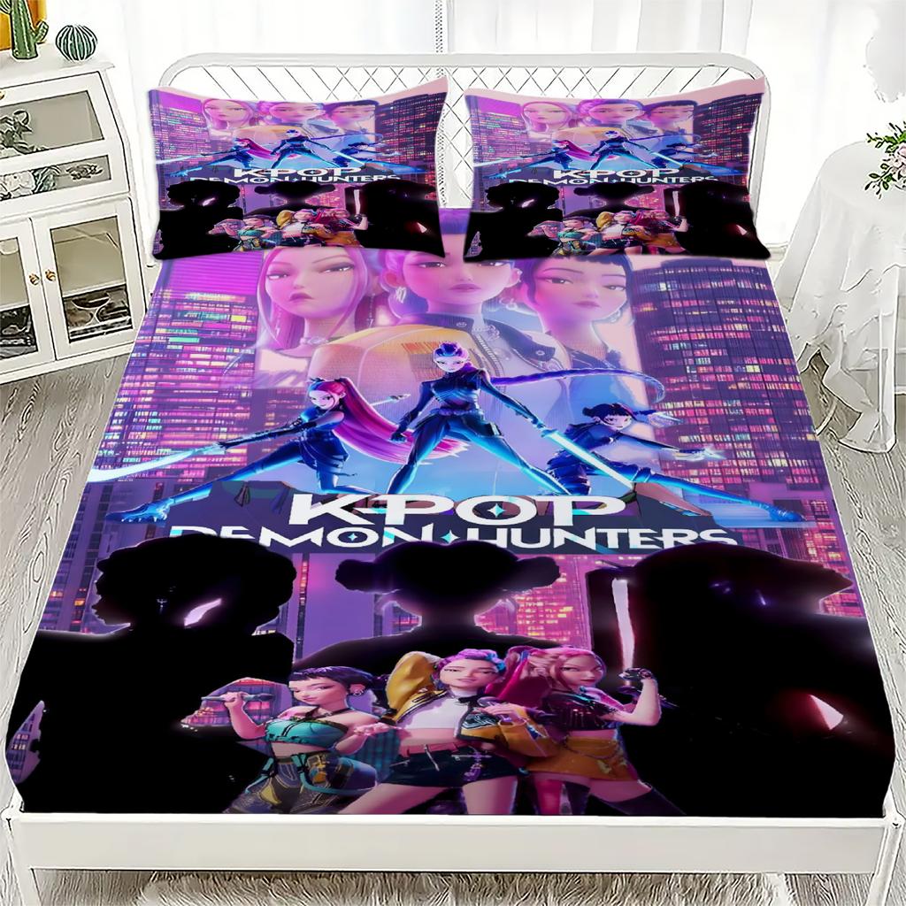 K-Pop D-Demon Hunters Fitted Sheet from Personalized  for Home Decor, Customized DIY Bed Cover Deep Pocket with 2Pillowcases