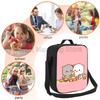 Cartoon Peach and Goma Mochi Cat Insulated Lunch Bag Resuable Leakproof Cooler Thermal Bento Bag with Adjustable Shoulder Strap