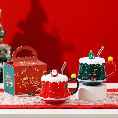 Kreative Weihnachtstasse Haushaltswasserbecher mit Deckel und Strohhalm Keramiktasse Souvenir Weihnachtsgeschenk