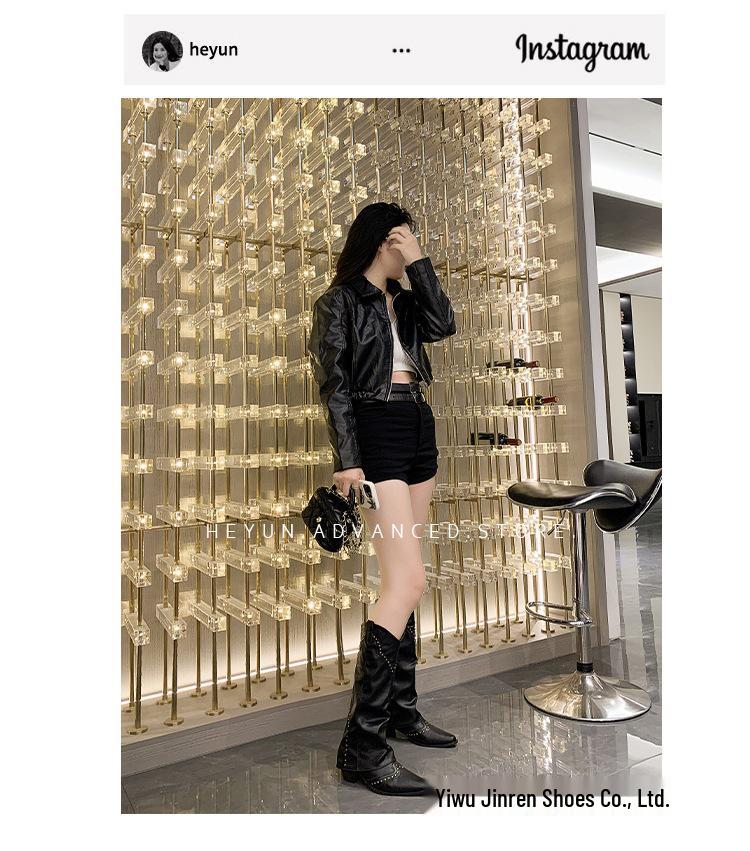 Damen Retro Cowboy Stiefel mit spitzer Zehenpartie - Herbst/Winter 2025 Klobiger Absatz, Kniehoher Reiterstil