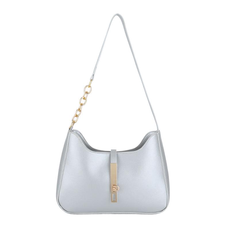 

Жіноча сумка з корейським нішевим дизайном 2024, нова текстурована портативна сумка під пахвами, універсальна модна сумка через плече на ланцюжку срібний