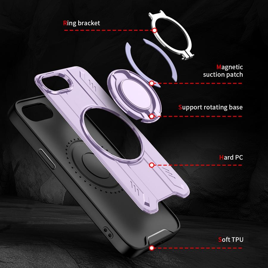 Shockproof Heavy Duty Armor Phone Case with 360° Rotatable Magnetic Metal Ring Stand for iPhone/Samsung Case for Car Holder