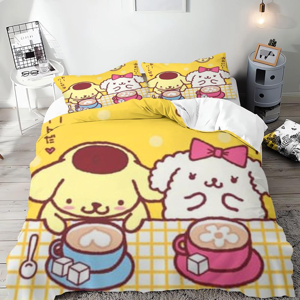 Sanrio Pom Pom Purin Bedding Sets Cartoon Dog Comforter Cover Bed Cover Duvet Cover Pillow Case 2-3 Pieces Sets Bedroom Decor