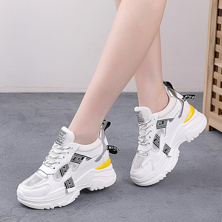 Fashion Brand Chunky Sneakers Women Flat Platform Genuine Leather Shoes Breathable Thick Sole 6cm Ladies Sneakers White Shoes