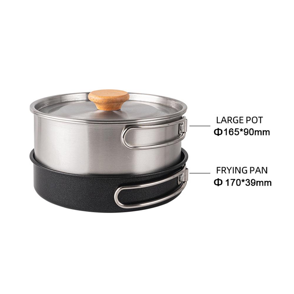 Camping Hiking Cookware Set Outdoor Portable Picnic Cookware Kit Stainless Steel Pot Frying Pan
